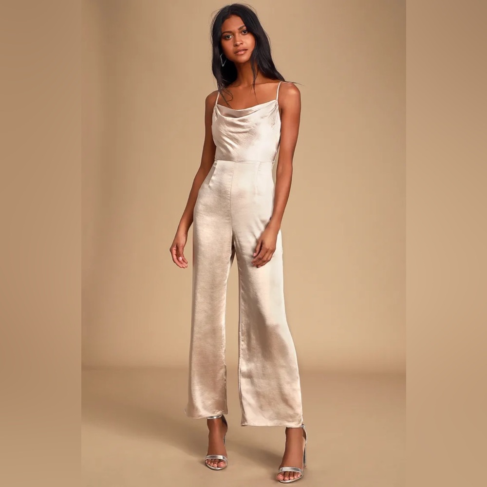 NWT - Perfect Night Champagne Satin Cowl Neck Culotte Jumpsuit by Lush
